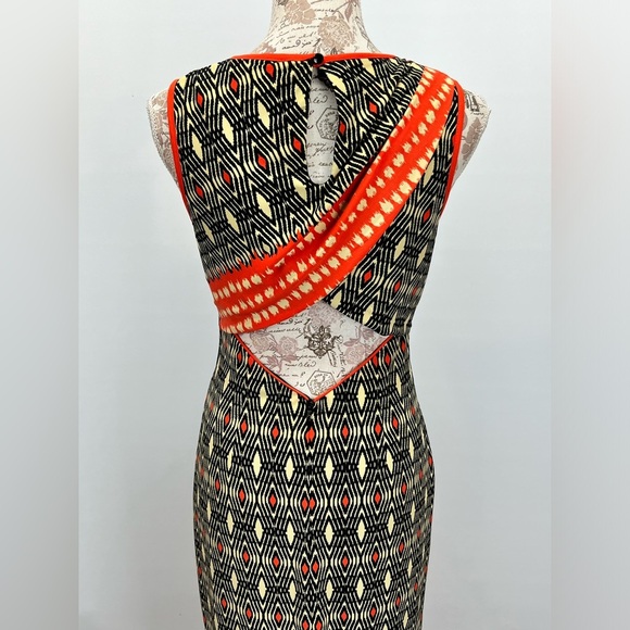 MUSETTE Black and orange tribal print open back midi dress size 6. - Picture 8 of 12